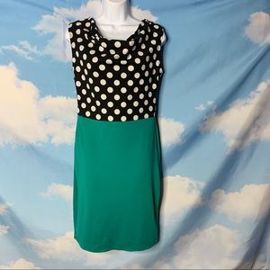 Black & Green Dress with White Polka Dots size L